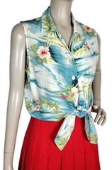 Vintage 90s Tommy Bahama Crinkle Sleeveless Hawaiian Tie Front Top