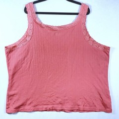 Y2K lace trim coral pink cotton rib knit cami tank top 4X summer vacation 90s