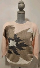 Enfin By Marcia Large Pink Brown White Hand Loomed Knit Sweater Vintage 80s