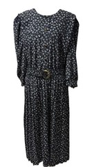 Vintage Lady Carol Petites Floral Dress Size 14 Blue Pleated Belted 80s 90s*READ