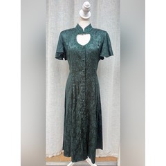 Vintage western DBY green floral brocade short sleeve midi dress