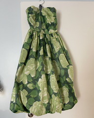 Women’s RARE Vtg 1960’s SARA FREDERICK’S GREEN FLORAL STRAPLESS Bubble Dress XS