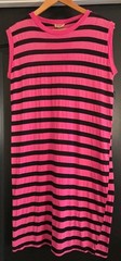 1980 Fiorucci Dress Retro New Wave Madonna Neon Pink Black Sheer Stripe Med Vtg