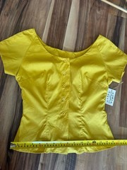 VTG 50s Designer Greta Plattry Deadstock Mustard Gold Blouse Button Up Top XS/S