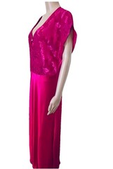 VTG Jenelle of California Fuchsia Hot Pink Floral Satin Long Nightgown Plus 1X