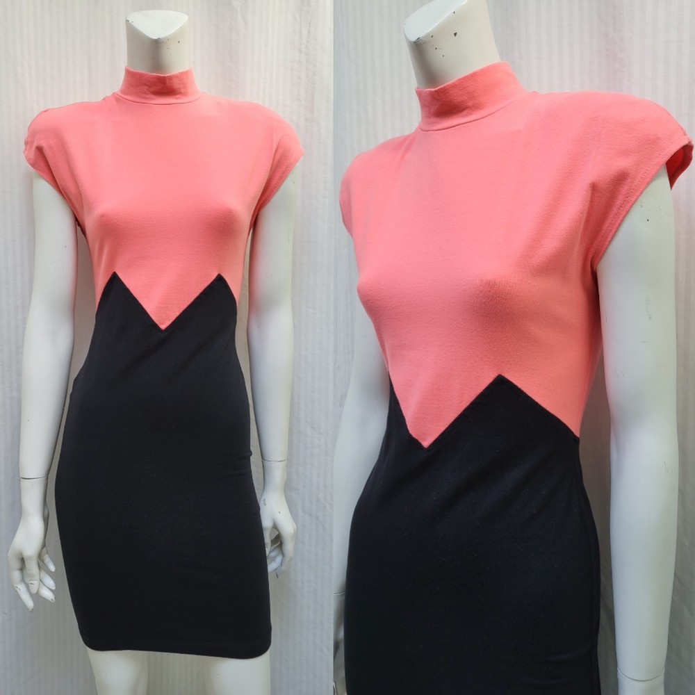 Vintage 1980’s ALL THAT JAZZ Pink & Black Body Con Knit Dress – Size S