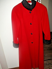 Vtg Princess Diana Dupe LESLIE FAY Red Long Flared Swing Wool Overcoat Trench M