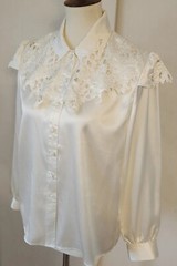 Vtg 80s 90s Worthington Blouse W Cut-out Embroidered Collar 10Petite Secretary