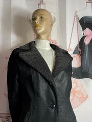 Vintage Leather Coat Real Leather Black Long 90s Teddy Collar Size 38-42
