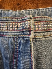 ESCADA VTG LIGHT WASHED RHINESTONE BEADED JEANS SZ44EU(10-12 US)MADE IN TURKEY