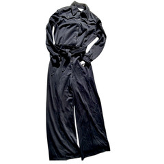 NOS Vintage 1970s MOD Womens Polyester Jumpsuit Black Disco Sz M-L Wide Leg