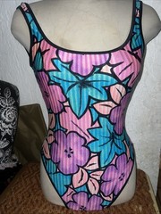 Vtg 1980s BAREFOOT MISS of California Swimsuit High Cut (S/M)