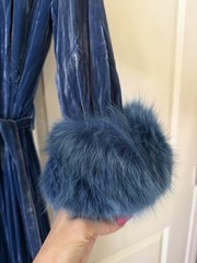 Vintage Lejaby Paris Blue Fur Silk Robe Neiman Marcus