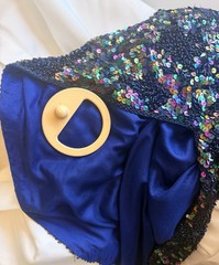 Creative Creations Vintage 100% Silk Hand Beaded Sequin Maxi Dress Blue Multi M