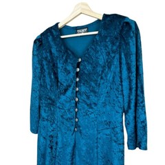 VTG 90s Tabby of California Velvet Emerald Green Long Sleeve Mini Dress Size 16P