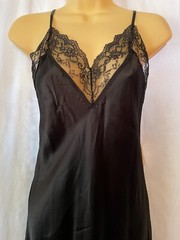 Vtg SATIN Long Nightgown Shiny Black Maxi Gown Small Undercover Wear Polyester