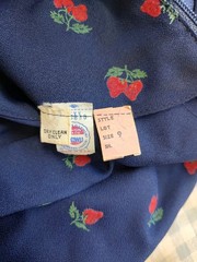 80’s Vintage Maxi Dress Strawberry Flocked Print Navy Sweetheart Neckline Long S