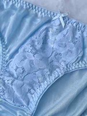 Vintage Baby Blue Nylon Panties Sheer Floral Lace Bikini Slippery Briefs SZ.7-8
