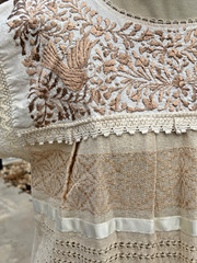Vintage 1970s Mexican Huipil Embroidered Natural Linen Burlap Dress M