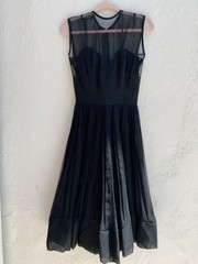 Vintage 50s M Silk Chiffon Sheer Pleated Evening Dress Sexy Full Circle