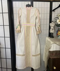 VTG 60/70 Reprod Wom Antique Victorian Maxi Dress Embroid/Pintucks ESTIM. 2XS/XS