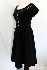 Vintage 1950 Carlye Woman’s Black Fitted Full Circle Dress Embellished Bodice Sm
