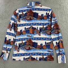 VTG 70s Shirt Womens M Venice Italy Art Print Dagger Collar Retro Disco Groovy