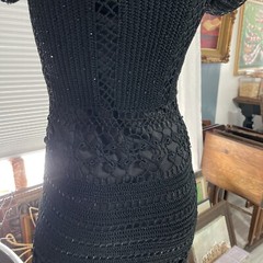 Gorgeous Vintage CACHÉ Black Beaded Crochet Knit Midi Dress XS/S/M