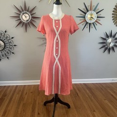 VTG Originals by Mr Sig Coral Small Knit Dress w/ Front Buttons 1960s