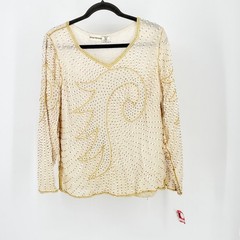 Vintage New Silk Beaded Sequin Blouse Cream Art Deco Top M NOS India Fairy Boho