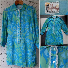 Vintage 70s CALIFORNIA The Look Shirt Dress Floral/Paisley Multicolor Cotton S