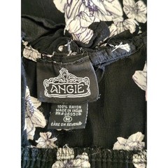 Vintage Angie Black White Floral Rayon Sundress Medium Boho Cottagecore