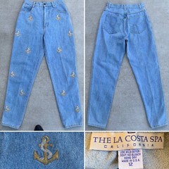 vintage high waist tapered leg jeans embroidered anchor anchors sz 12 28” waist