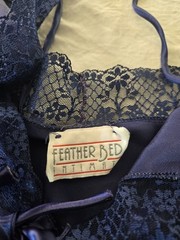 Vintage Feather Bed Intimates Blue Satin Finish Lace Chemise Nightgown M