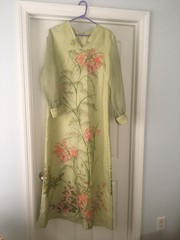 Alfred Shaheen Vintage 1970s Womans Long Silkscreen Dress Sheer Long Sleeve