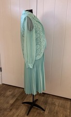 Vintage 1970’s Green Dress With Removable Vest And Accordion Pleat Skirt