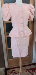 Vintage 80s Skirt Set Pretty In Pink Peplum Belt Bow Puff Sleeve Pantagis Sz 12P