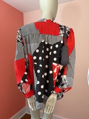 VTG 80s 90s Bright Artsy Abstract ColorBlock Blouse Graphic Memphis USA L XL