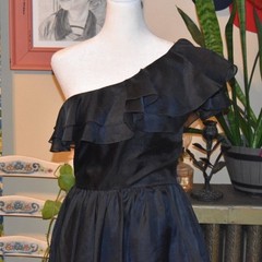 Vintage Black One-Shoulder Cocktail Dress by New Leaf California Samir Size XS