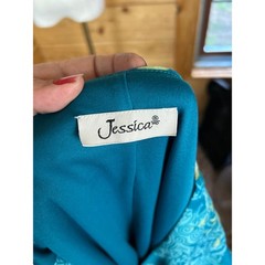 Vintage Faux Wrap Midi Dress Women Large Teal Blue Green Floral Jessica