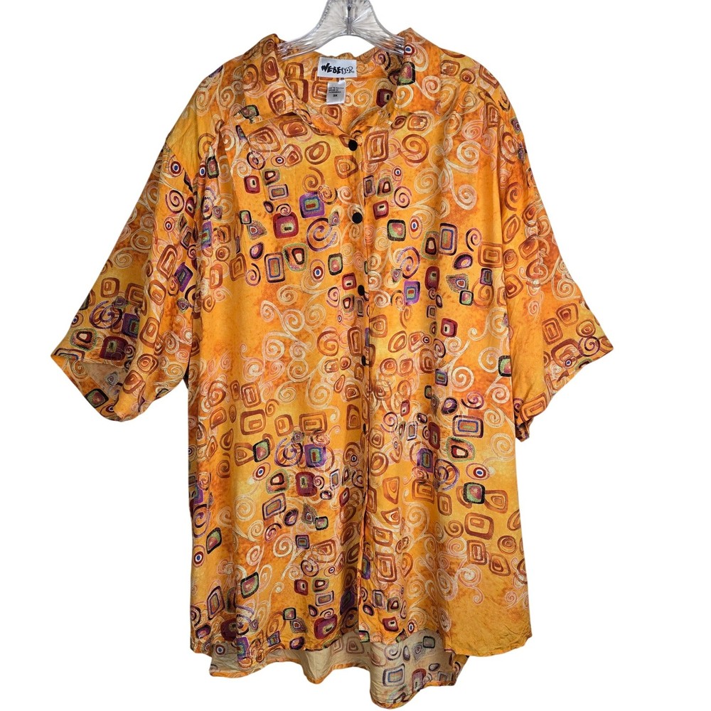 WE BE BOP Vintage Klimt Art Nouveau Swirl Print Rayon Button Front Top Plus 3X
