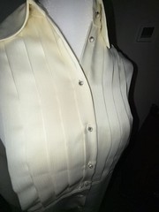 Vintage Liz Claiborne Cream Satin Tuxedo Style Pleated Blouse