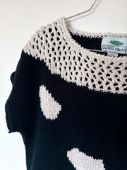 Vintage 90s Laurel Grove Spring Sweater M Black Cream Crochet Yoke Cropped Knit