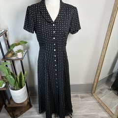 Vintage David Warren Women’s 8 ~ Black Geometric Button Up Dress