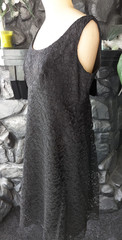 60s Vtg Black Lace Mini Dress Plunging Back Bow Train Cocktail Evening Cruise L