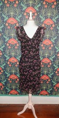 Vintage Y2K Black Pink Floral Coquette Flutter Grunge Slip Empire Waist Dress