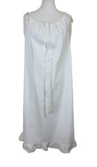 J Peterman Sz L White Cotton Petticoat Nightgown Midi Cottagecore Prairie Ribbon