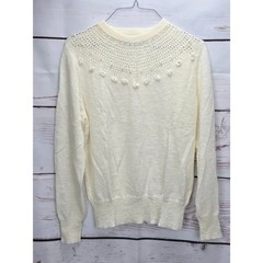 Vintage Coquette Dean’s of Scotland LG Cream Pearl Flower Sweater Acrylic EUC