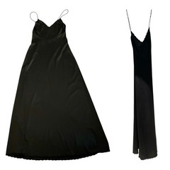 1970s Vanity Fair Disco Style Black Satin Slip Spaghetti Straps Glam Nightgown