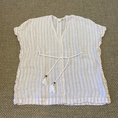 Joie Beach Linen PurplePastel Swimsuit Coverup Size L Rope Waist Batwing Striped